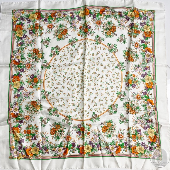 Liberty of London Silk Scarf 27in Square Graphic Floral Print Vintage 70s Retro - Picture 2 of 11